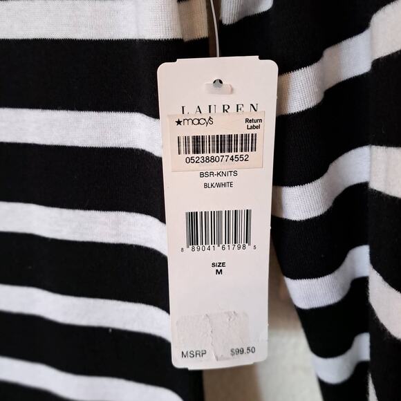 NWT LAUREN Ralph Lauren Striped Dress Size Medium Black & White Preppy Nautical - Picture 6 of 10